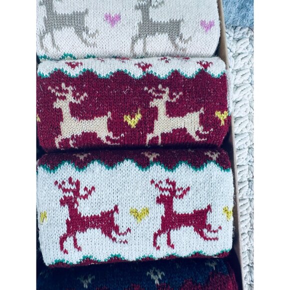 5 Pairs of Boxed Knitted Reindeer Winter Socks Wool Blend Christmas socks New - Picture 5 of 8